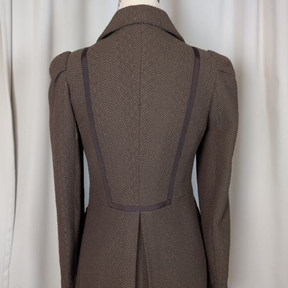 Jack Puff Shoulder Poetcore Coat Jacket Herringbone Tweed Brown Small - Picture 6 of 16